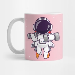 Cute Astronaut Lifting Dumbbell With Rocket Cartoon Mug